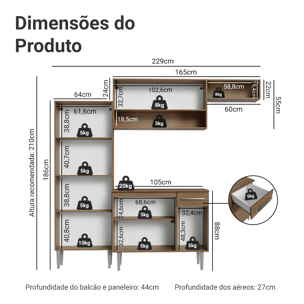 Armário de Cozinha Completa 229cm Rustic Emilly Madesa 18 - Image 3