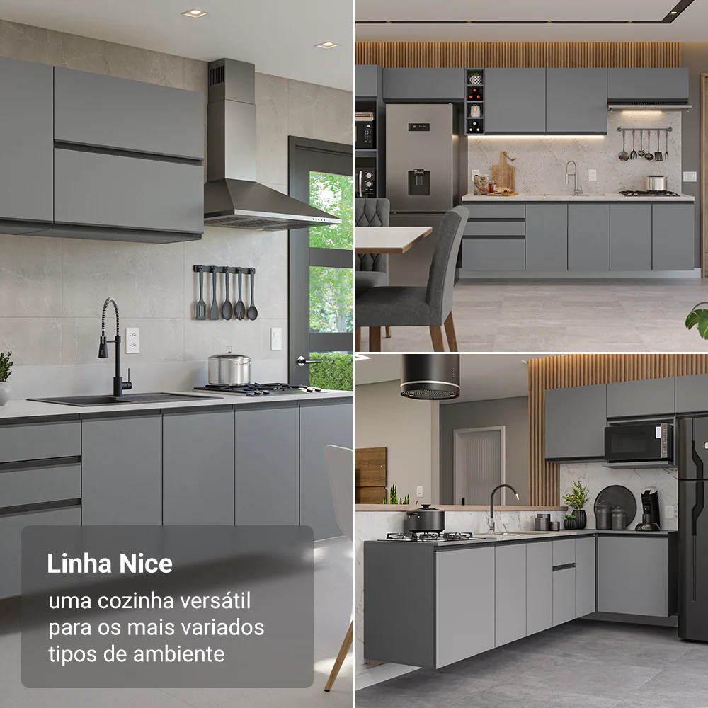 Armário de Cozinha Completa 240 cm Suspensa Cinza Nice Madesa 07 - Image 5