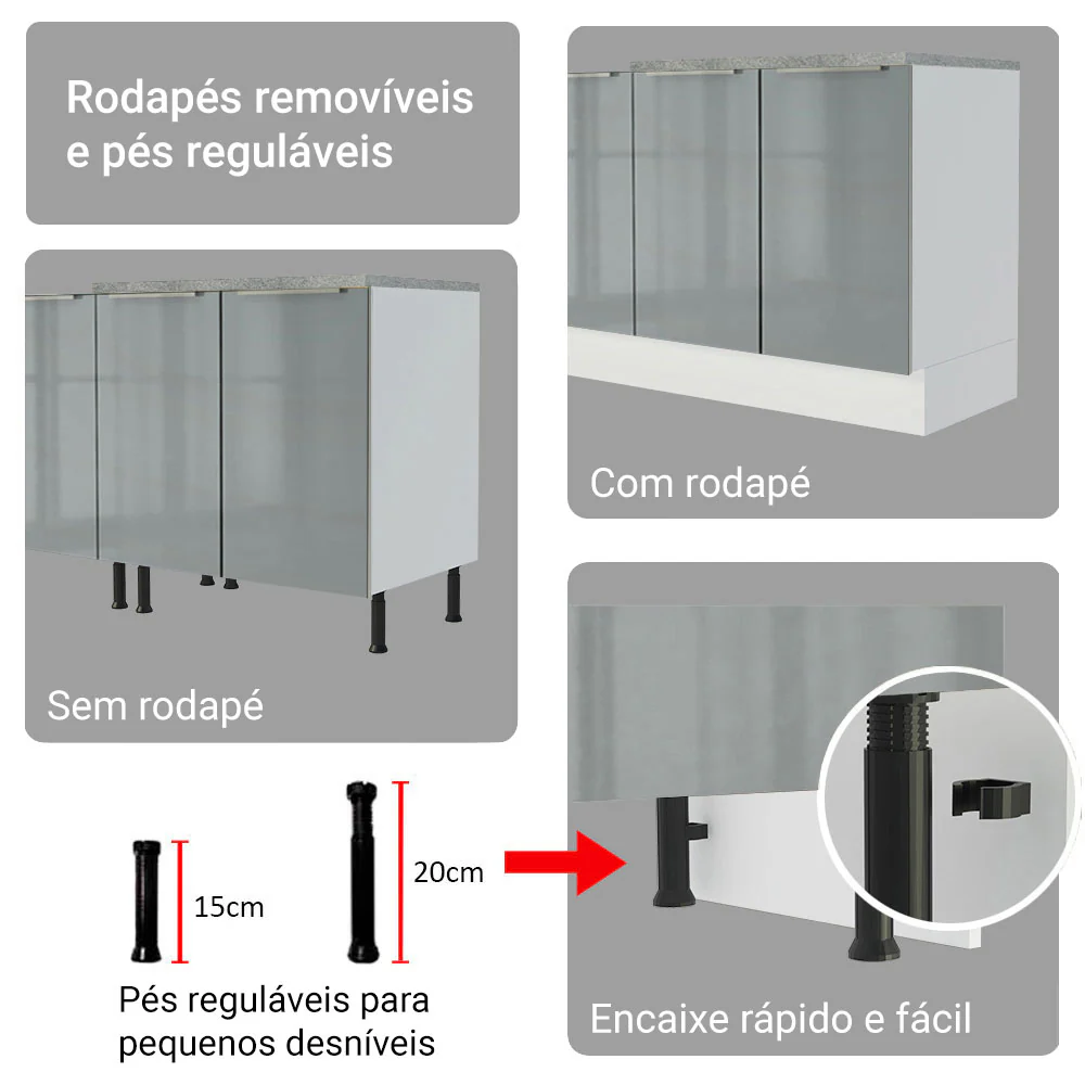 Armário de Cozinha Completa 240 x 60 cm Branco/Cinza Lux Madesa 08 - Image 8