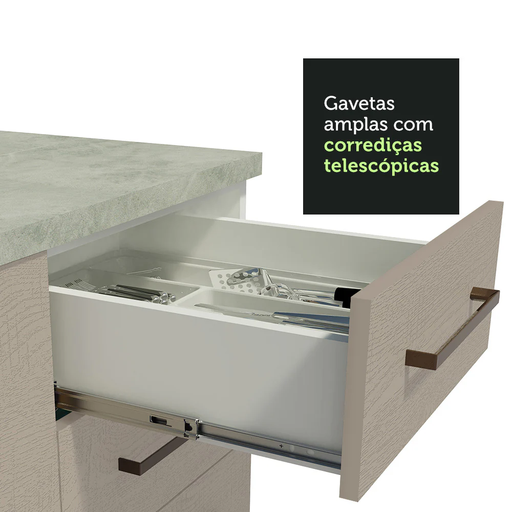 Armário de Cozinha Completa 240cm Branco/Crema 60cm de Profundidade Agata Madesa 01 - Image 6