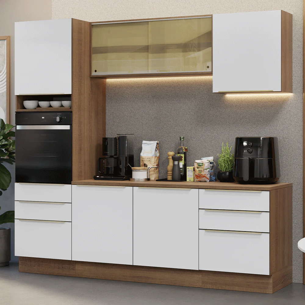 Armário de Cozinha Completa 240 x 60 cm Rustic/Branco Lux Madesa 08