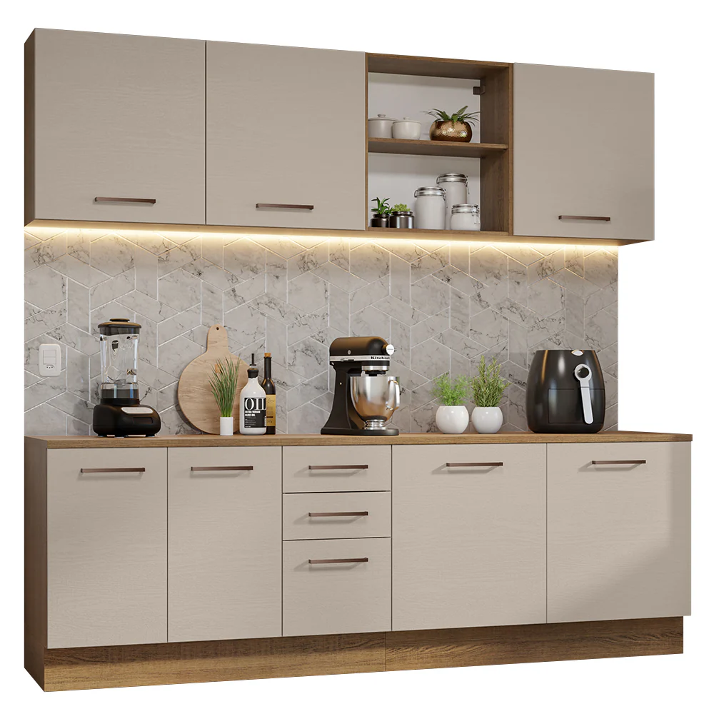 Armário de Cozinha Completa 240cm Rustic/Crema 60cm de Profundidade Agata Madesa 02