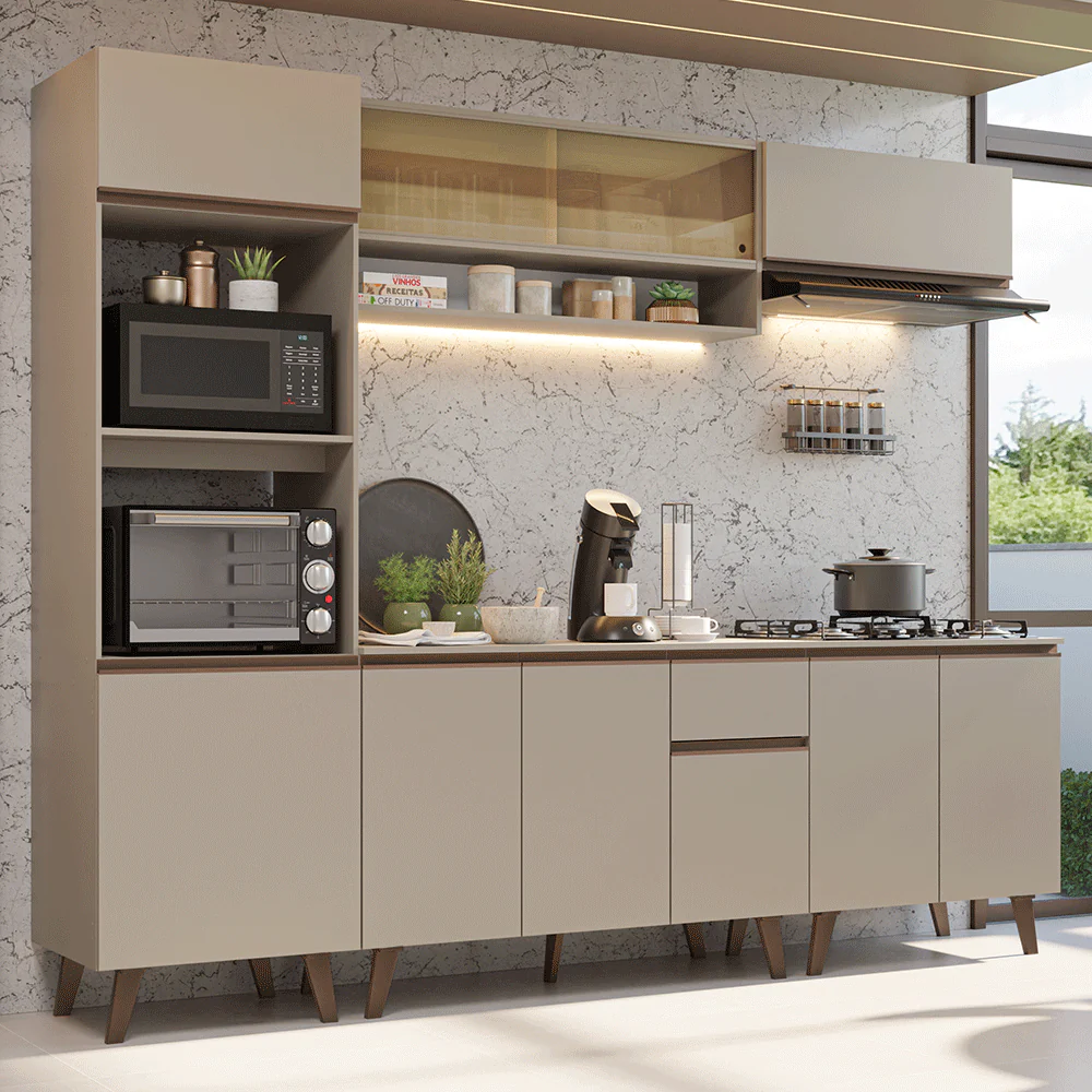 Armário de Cozinha Completa 260 cm Crema Nice Madesa 01