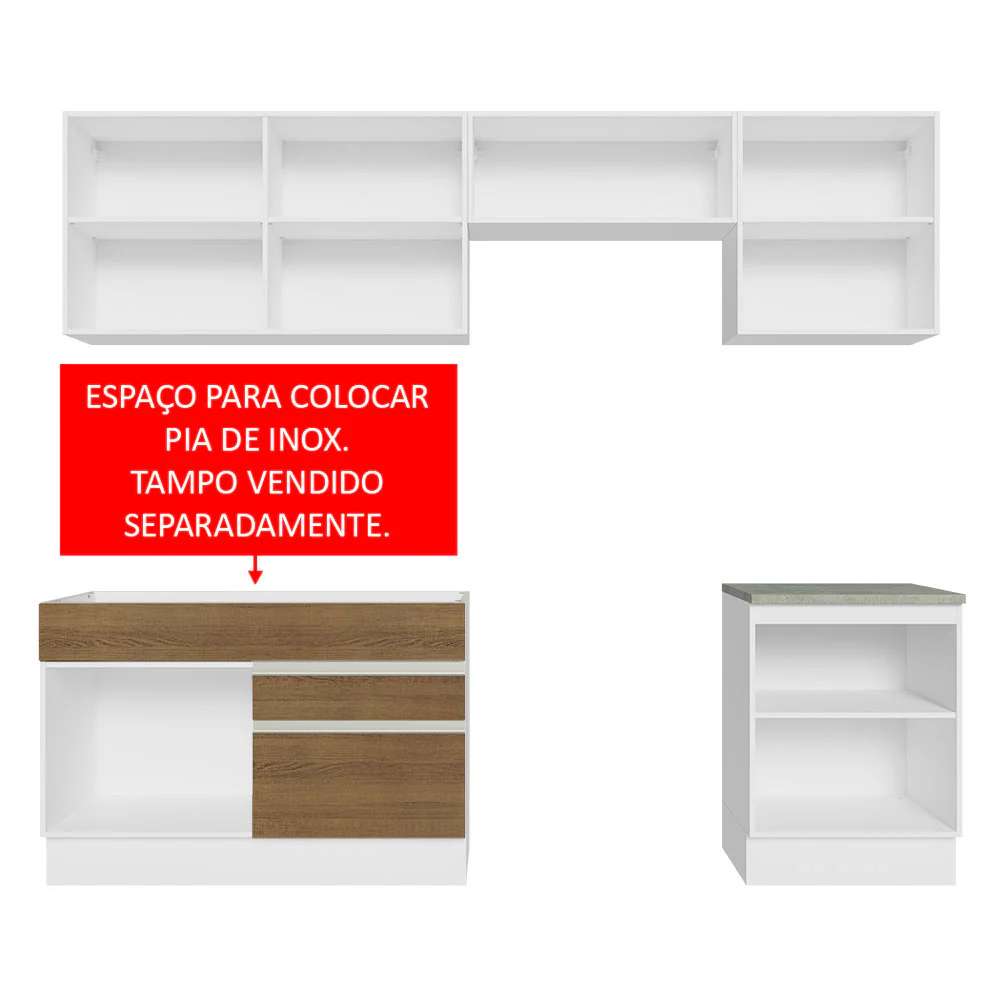 Armário de Cozinha Completa 260cm Branco/Rustic Glamy Madesa 04 - Image 5