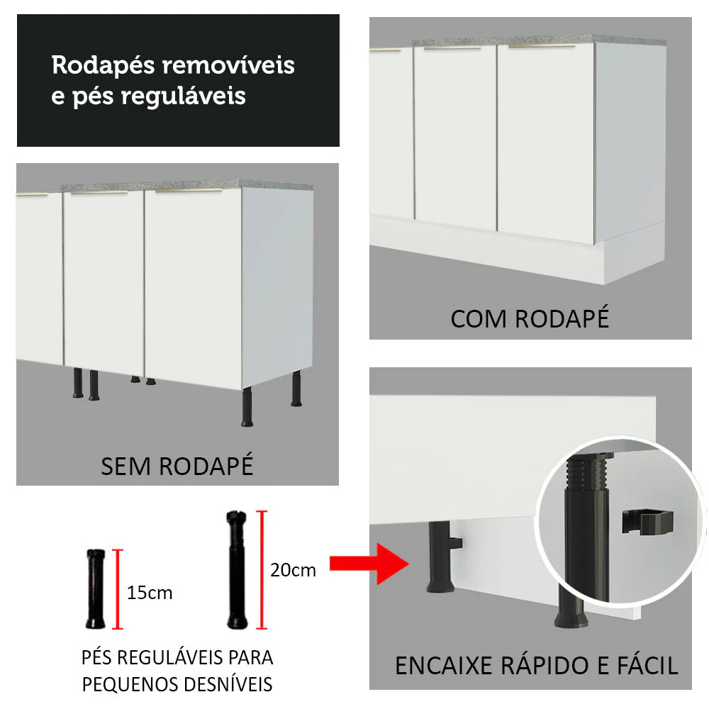 Armário de Cozinha Completa 260 x 60 cm Branco Veludo Lux Madesa 08 - Image 9