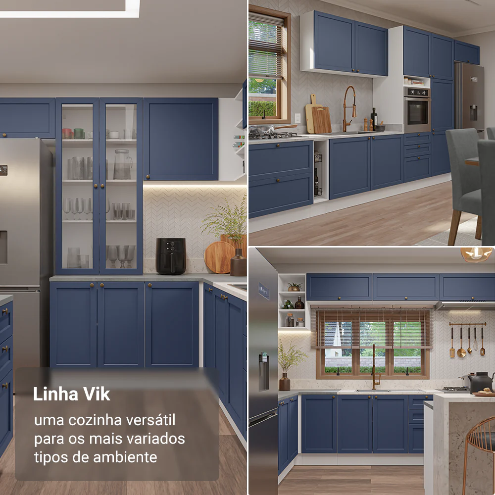 Armário de Cozinha Completa 270 cm Branco/Azul Vik Madesa 02 - Image 5