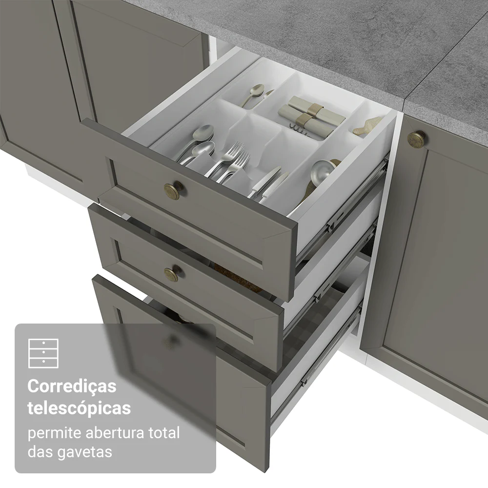 Armário de Cozinha Completa 270 cm Branco/Cinza Vik Madesa 01 - Image 7