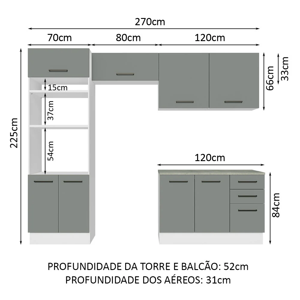 Armário de Cozinha Completa 270cm Branco/Cinza Agata Madesa 07 - Image 3