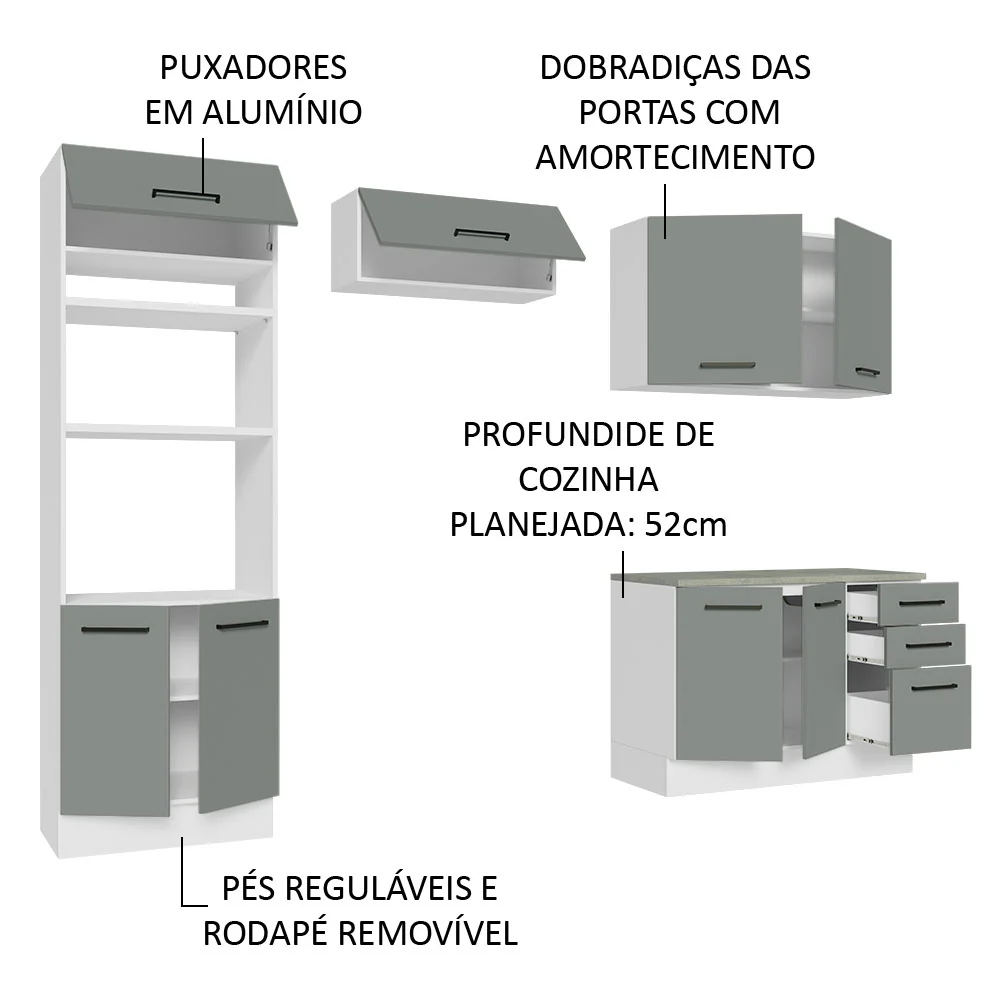 Armário de Cozinha Completa 270cm Branco/Cinza Agata Madesa 07 - Image 4