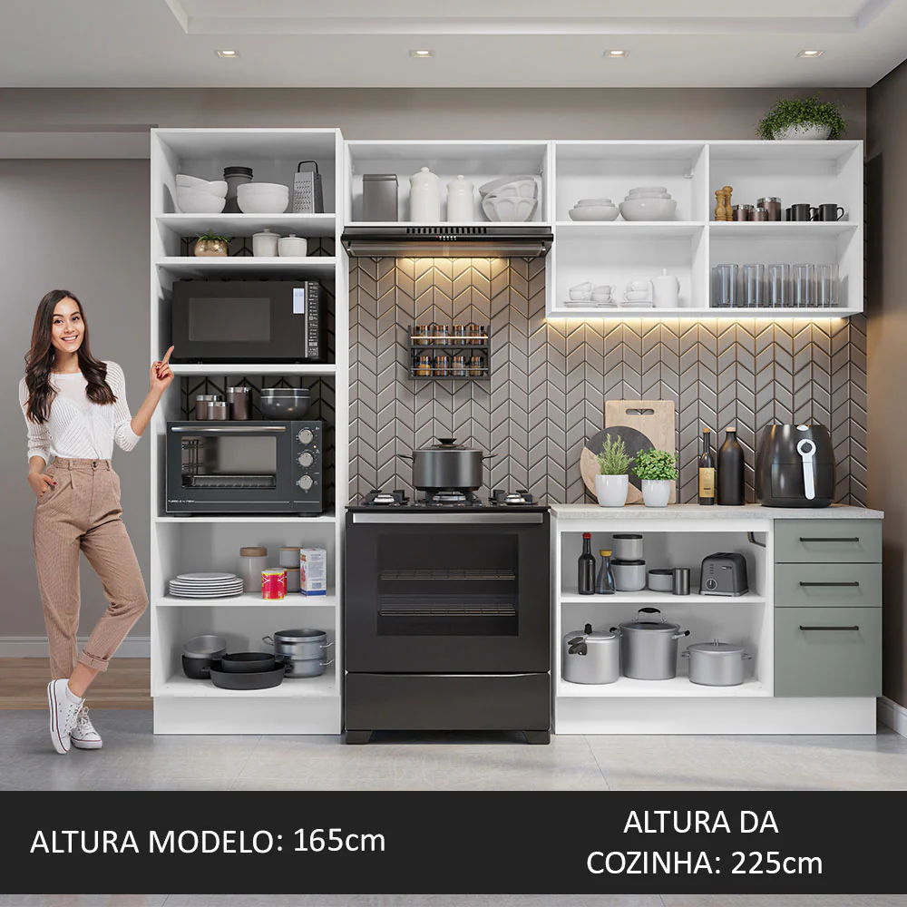 Armário de Cozinha Completa 270cm Branco/Cinza Agata Madesa 07 - Image 5