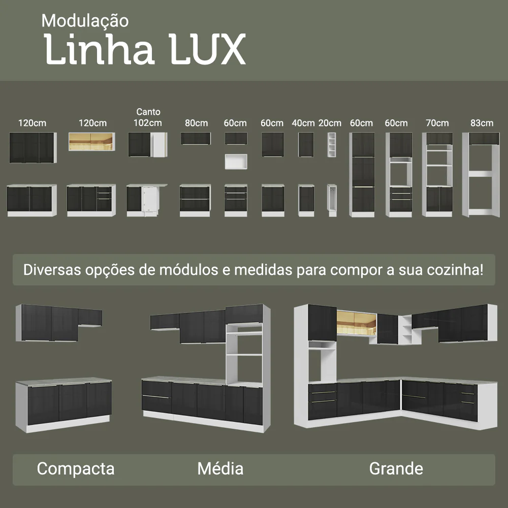 Armário de Cozinha Completa 270 x 60 cm Branco/Preto Lux Madesa 04 - Image 10