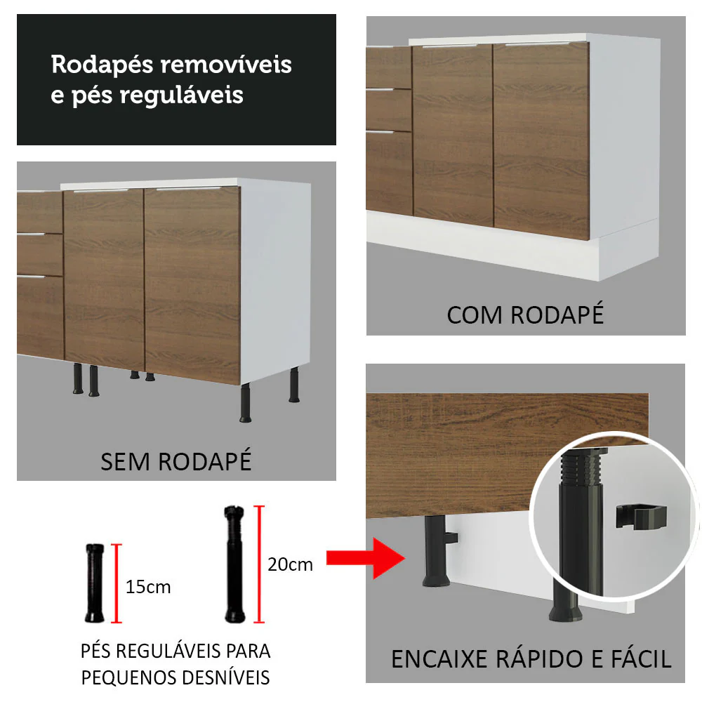 Armário de Cozinha Completa 270cm Branco/Rustic Stella Madesa 05 - Image 10
