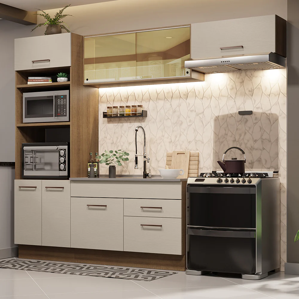 Armário de Cozinha Completa 270cm Rustic/Crema Agata Madesa 04