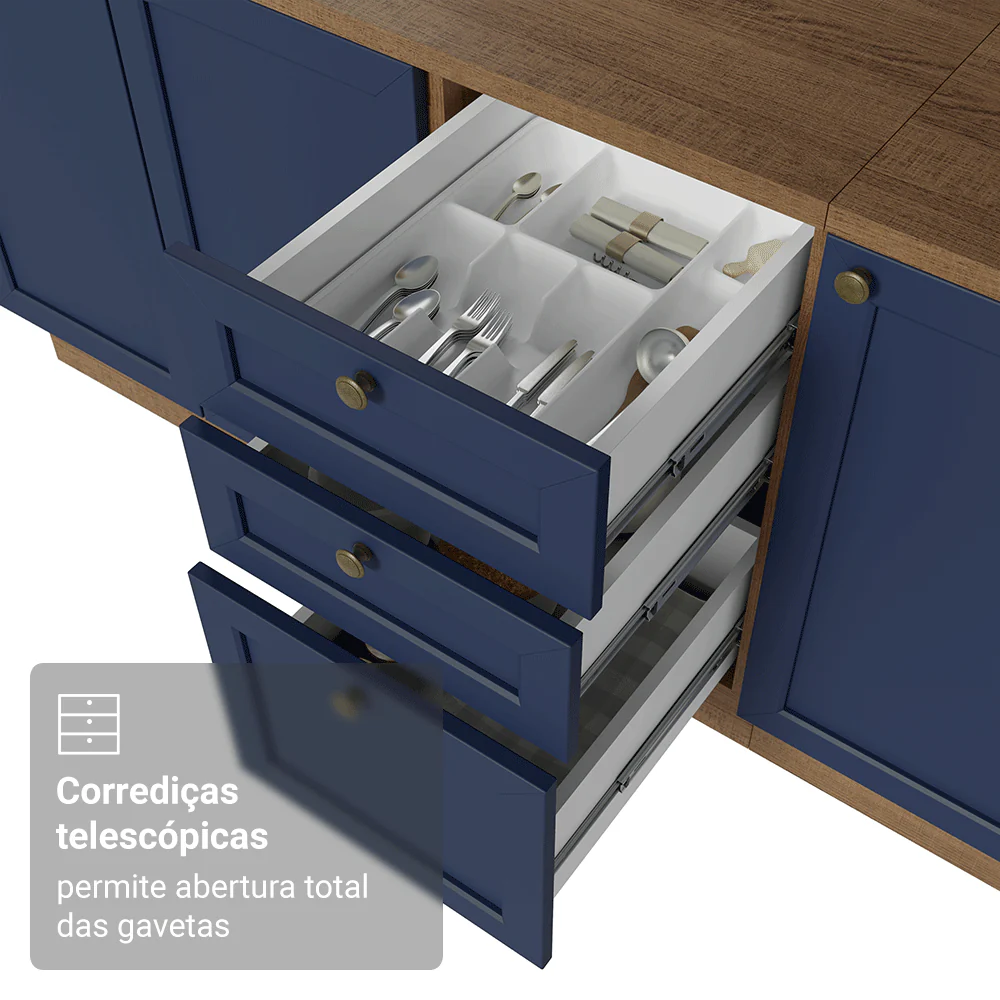 Armário de Cozinha Completa 280 cm Rustic/Azul Vik Madesa 01 - Image 8