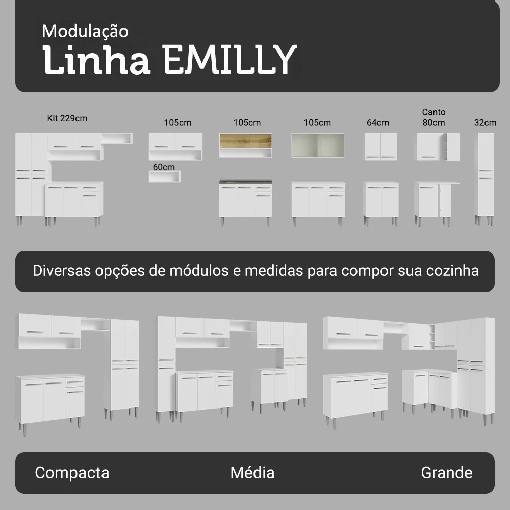 Armário de Cozinha Completa 293cm Branco Emilly Madesa 01 - Image 9