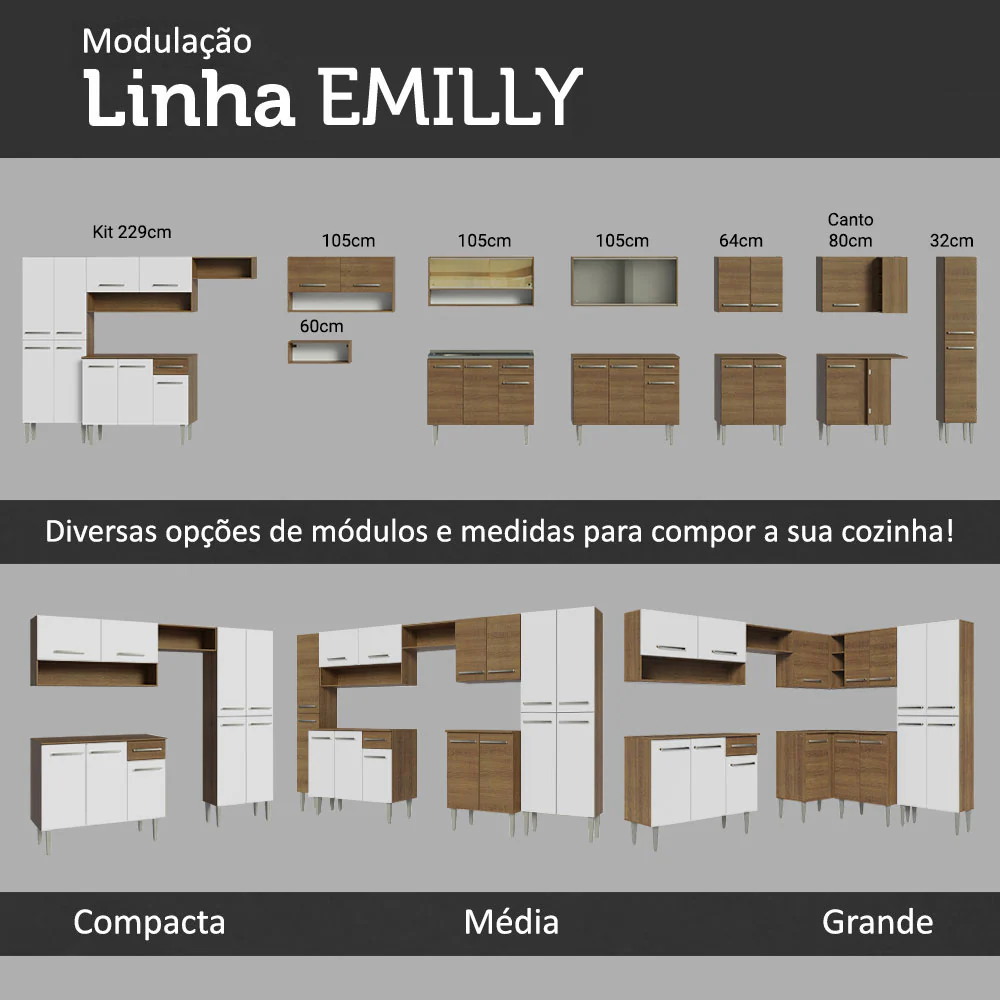 Armário de Cozinha Completa 293cm com Pia Rustic/Branco Emilly Madesa 09 - Image 11