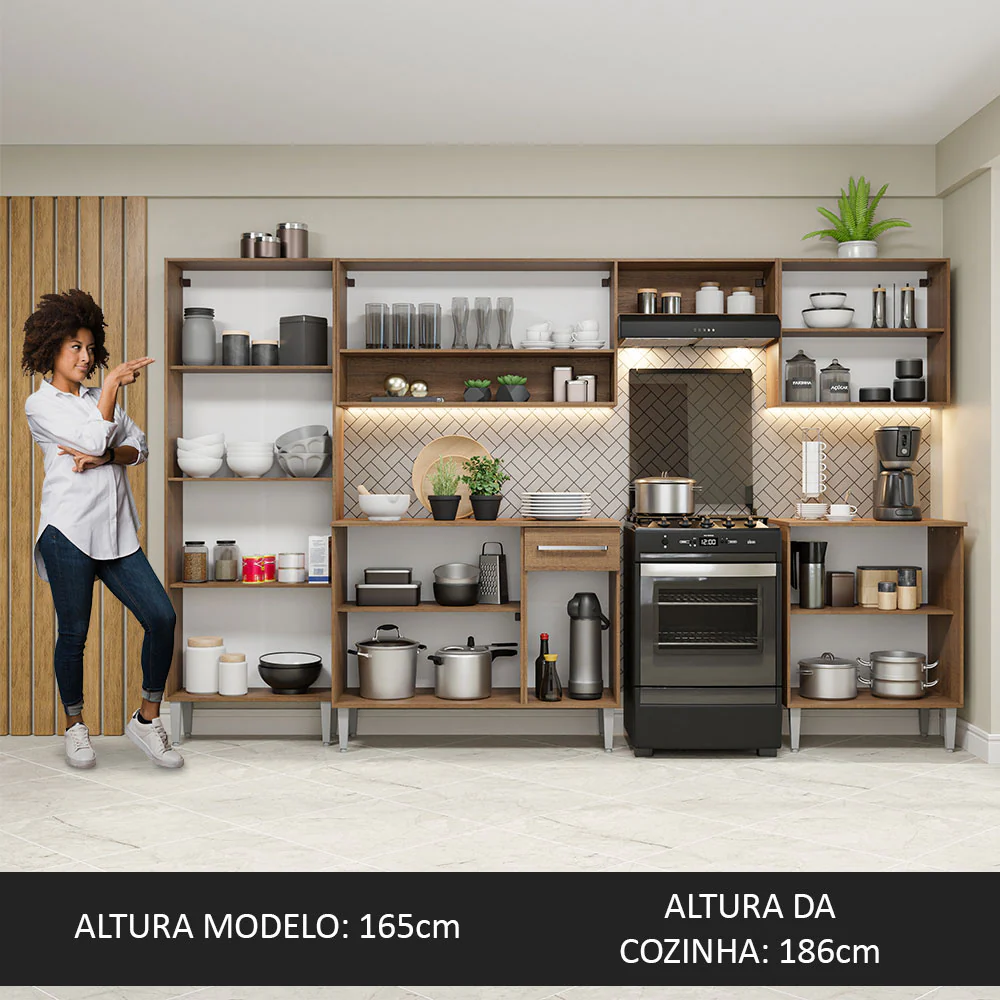 Armário de Cozinha Completa 293cm Rustic/Preto Emilly Madesa 01 XT - Image 5