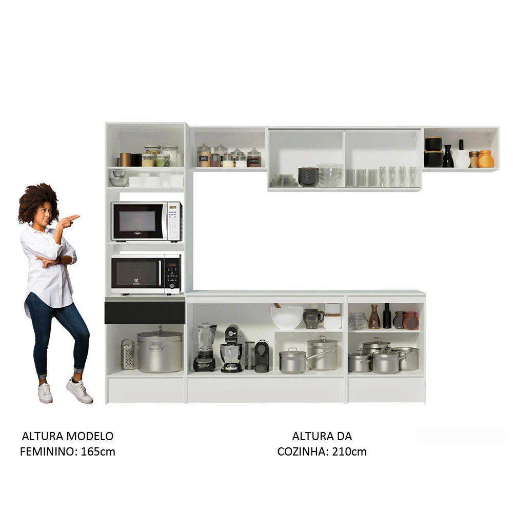 Armário de Cozinha Completa 300cm Branco/Preto Diamante Madesa 02 - Image 6
