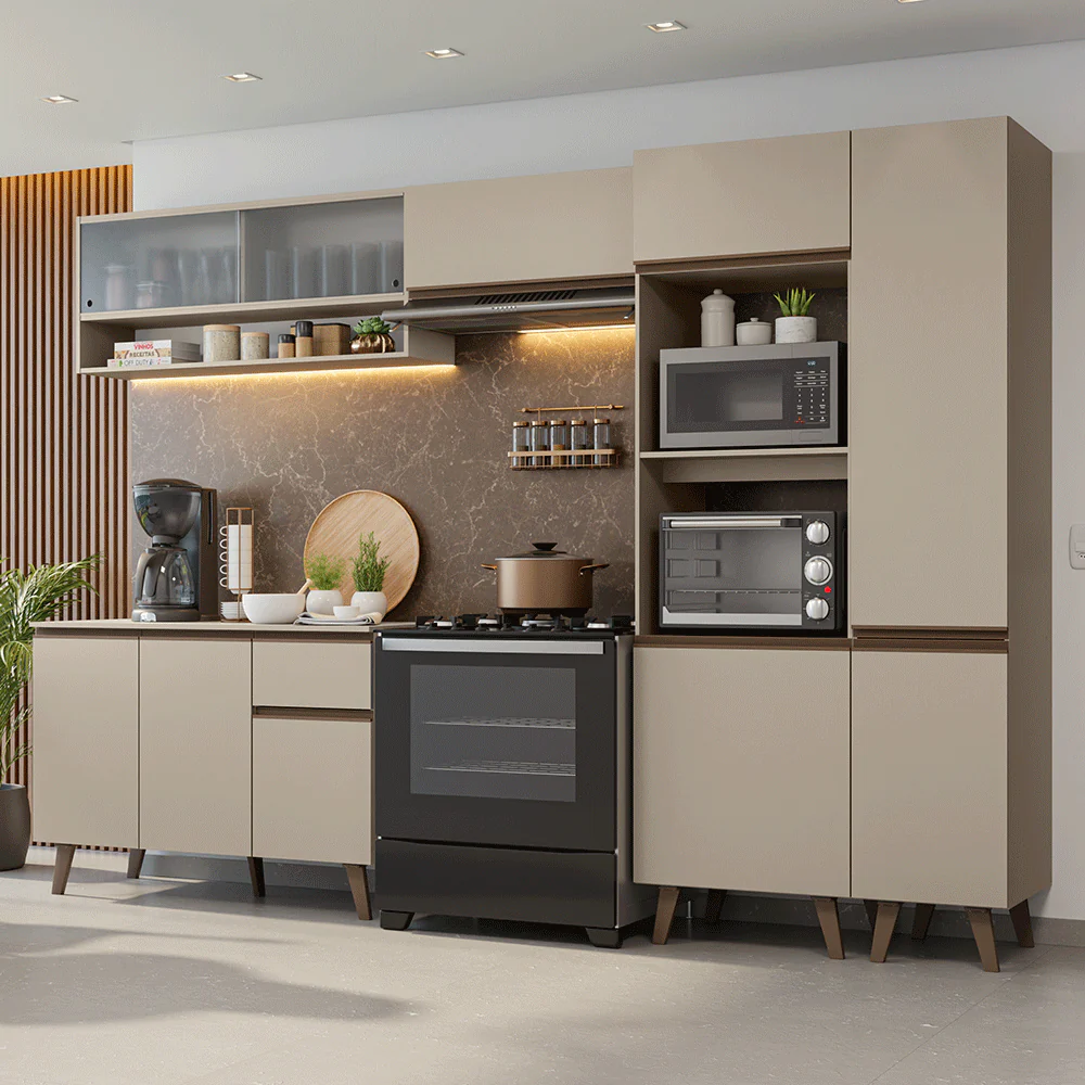 Armário de Cozinha Completa 300cm Crema Nice Madesa 08
