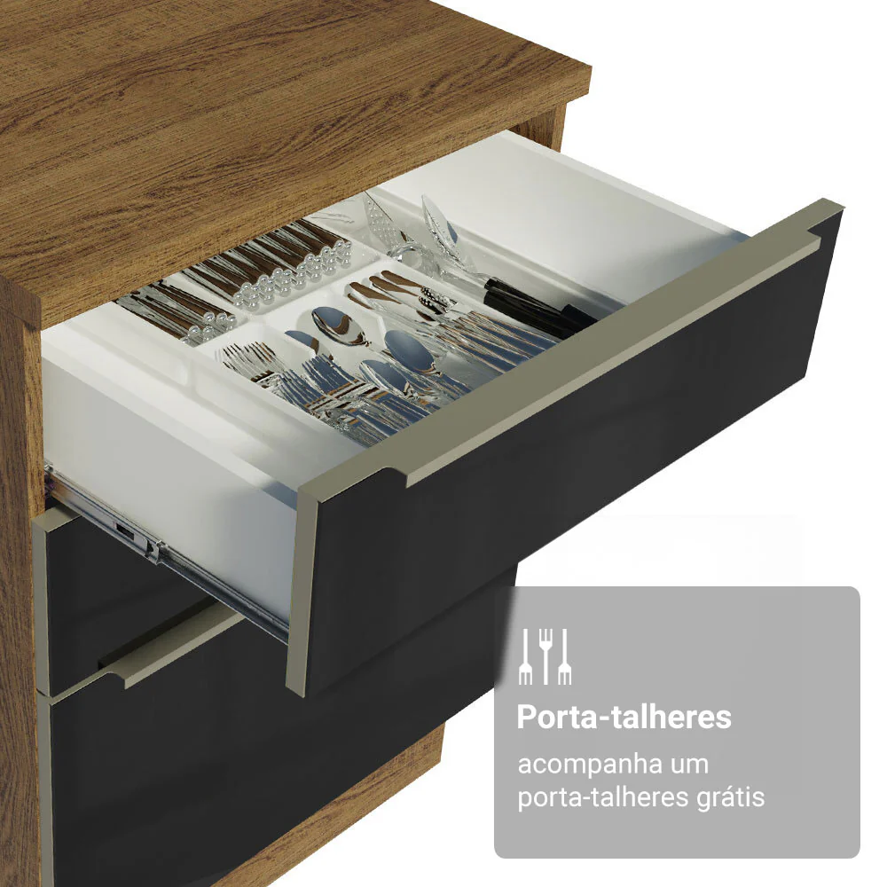 Armário de Cozinha Completa 310 x 60 cm Rustic/Preto Lux Madesa 02 - Image 8