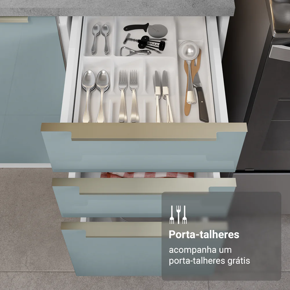 Armário de Cozinha Completa 340 x 60 cm Branco/Cinza Lux Madesa 02 - Image 8
