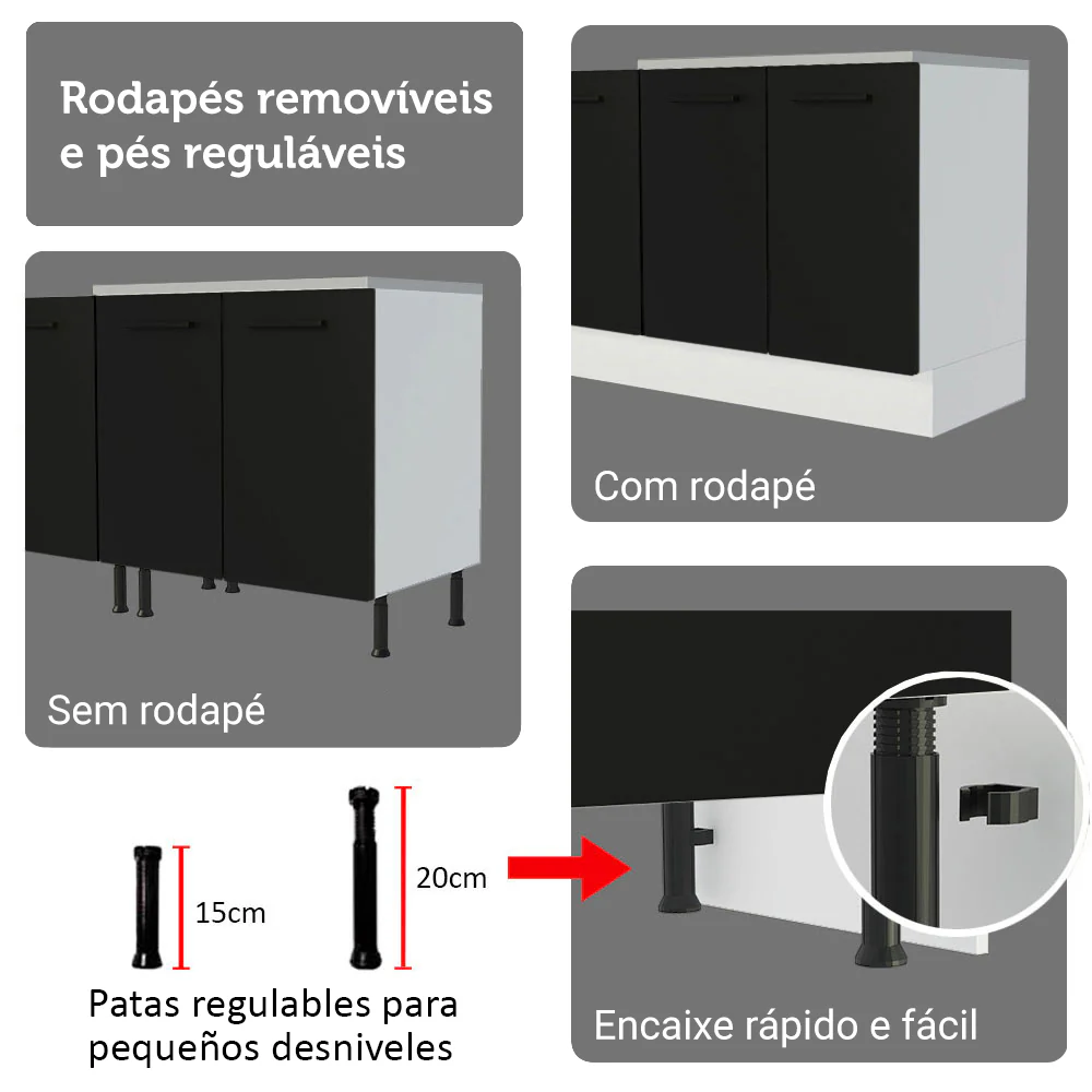 Armário de Cozinha Completa 340cm Branco/Preto Agata Madesa 01 - Image 9