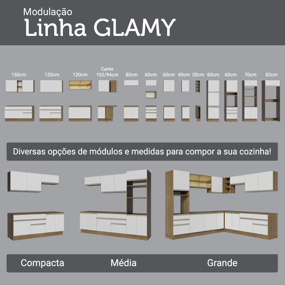 Armário de Cozinha Completa 340cm Rustic/Branco Glamy Madesa 01 - Image 11