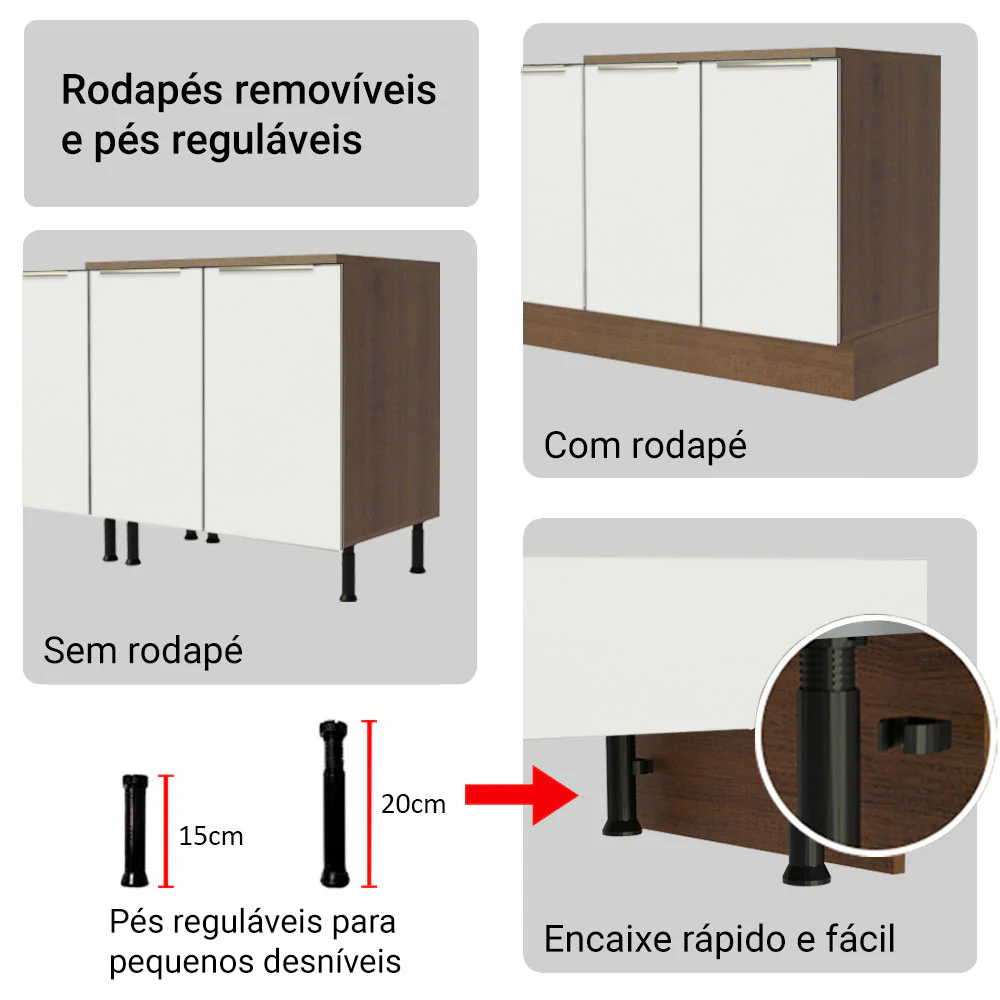 Armário de Cozinha Completa 340 x 60 cm Rustic/Branco Veludo Lux Madesa 02 - Image 8