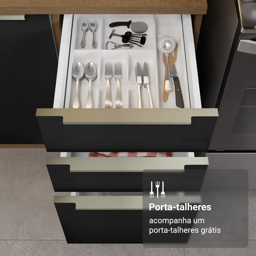 Armário de Cozinha Completa 340 x 60 cm Rustic/Preto Lux Madesa 02 - Image 8