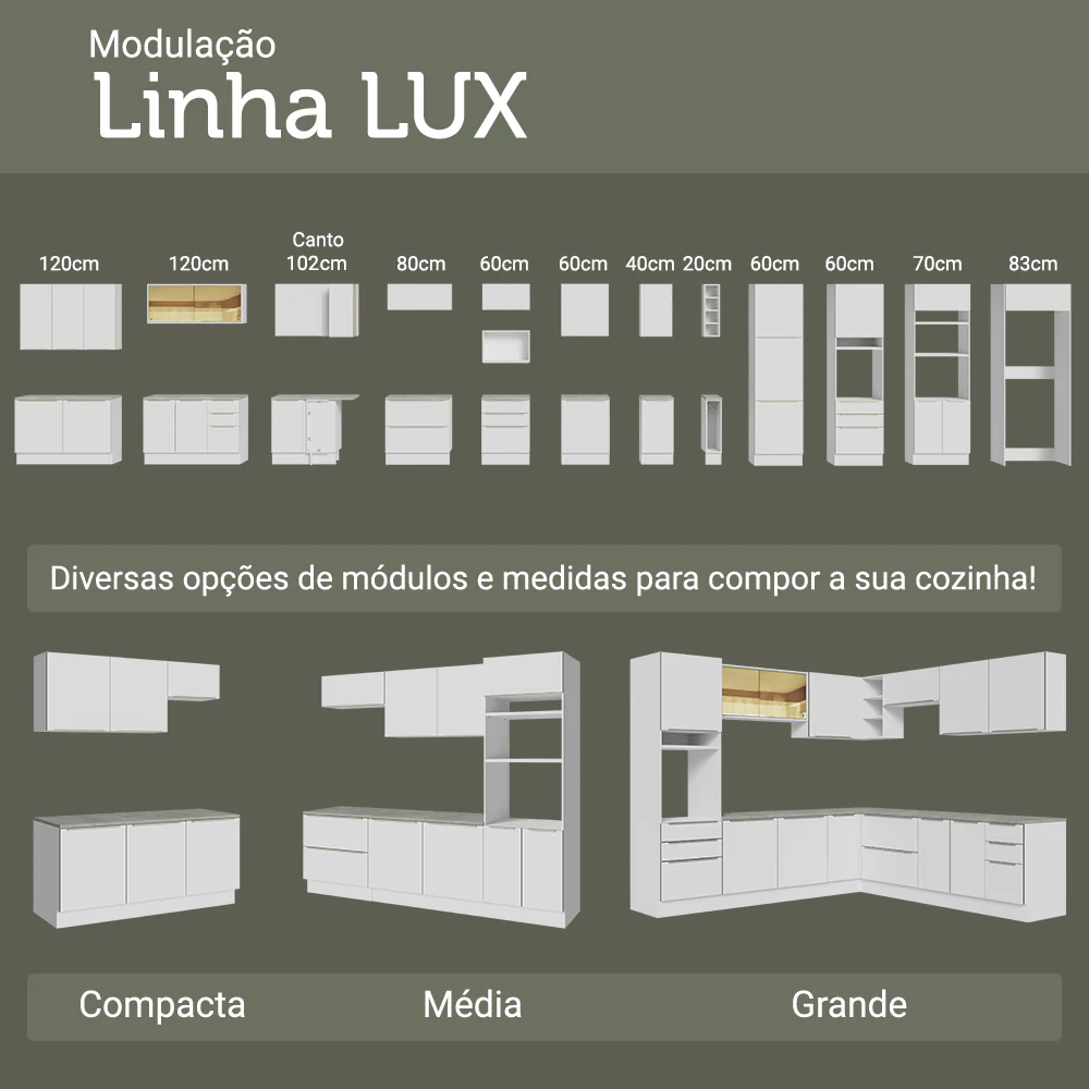 Armário de Cozinha Completa 400 x 60 cm Branco Veludo Lux da Thauane Madesa - Image 10
