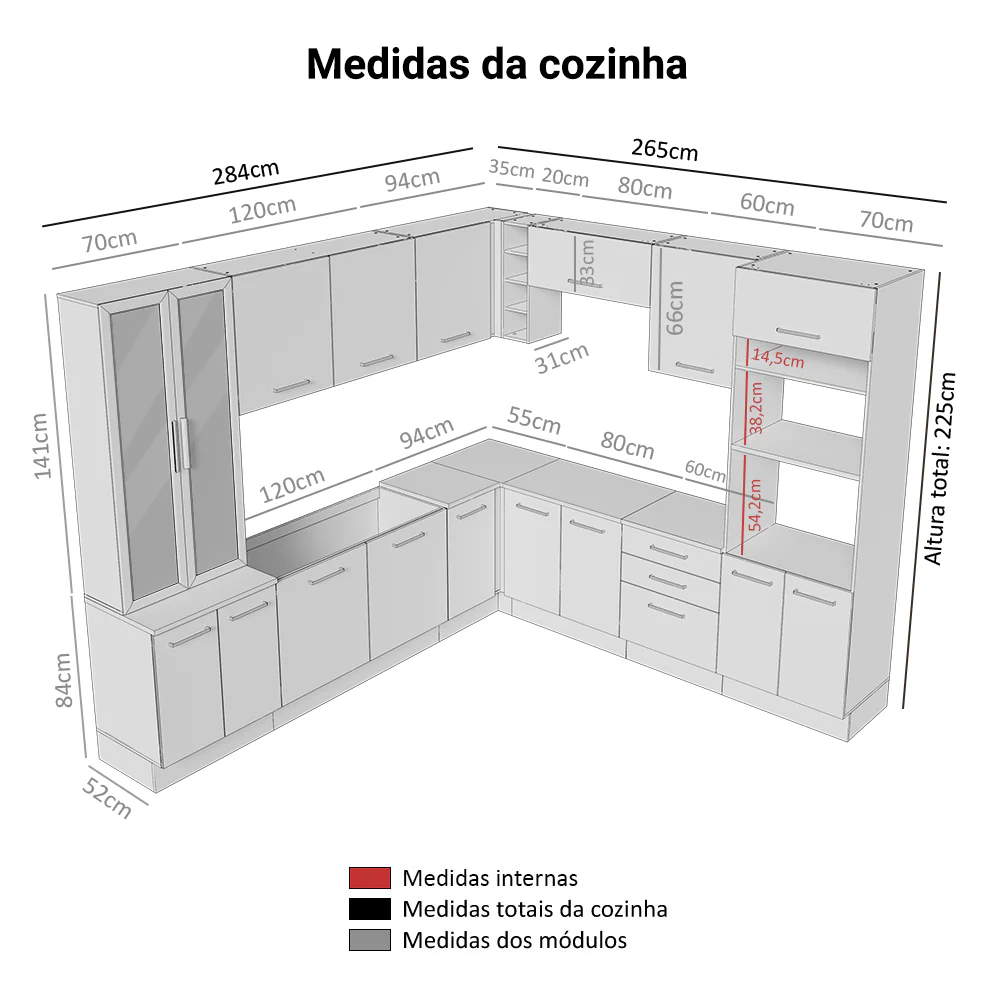 Armário de Cozinha Completa 549cm Branco Agata Madesa 01 - Image 3