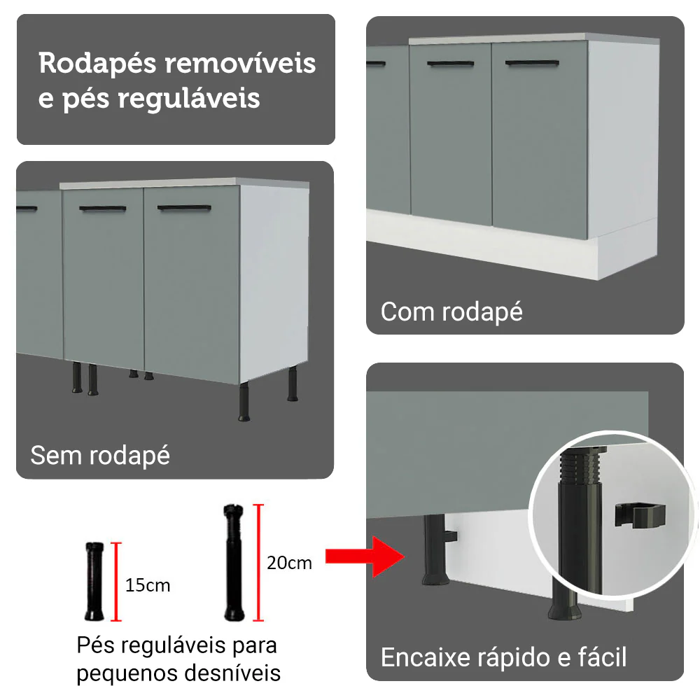 Armário de Cozinha Completa 549cm Branco/Cinza Agata Madesa 01 - Image 10