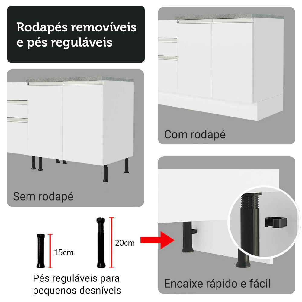 Armário de Cozinha Completa 549cm Branco Glamy Madesa 01 - Image 10