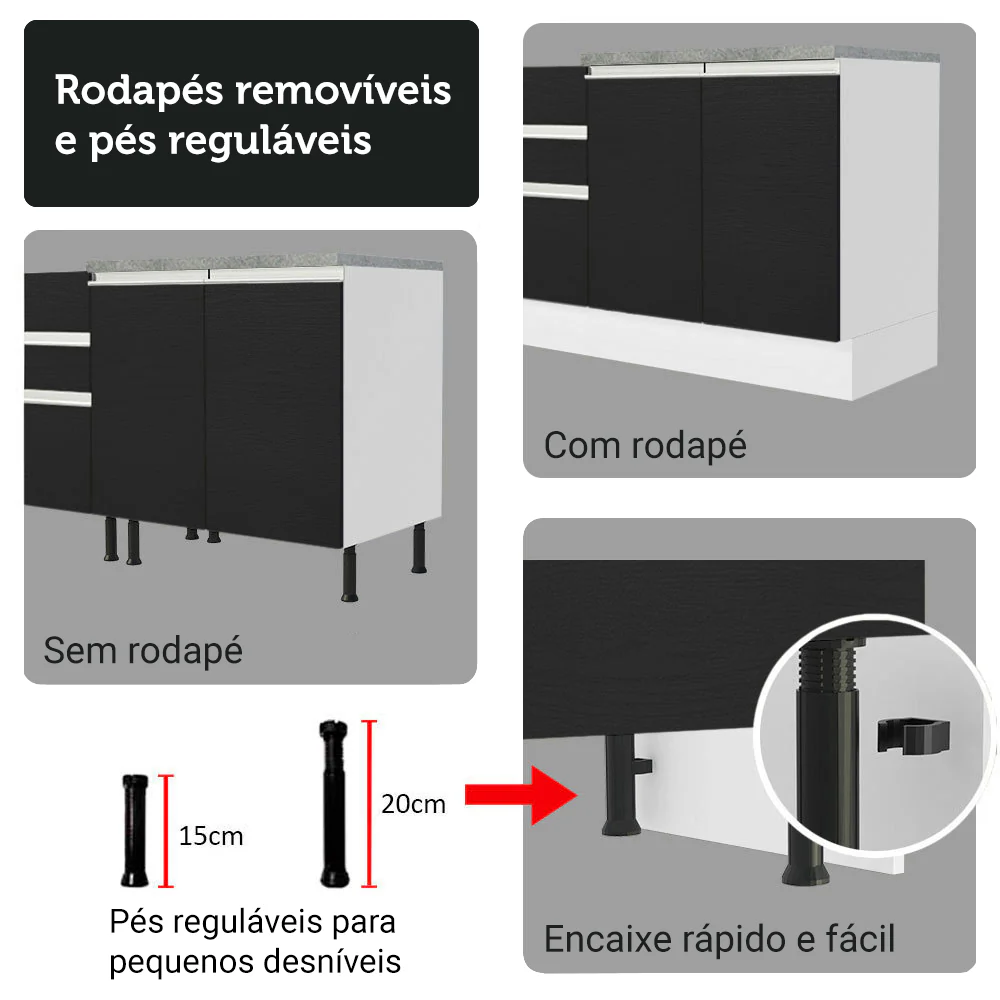 Armário de Cozinha Completa 549cm Branco/Preto Glamy Madesa 01 - Image 10