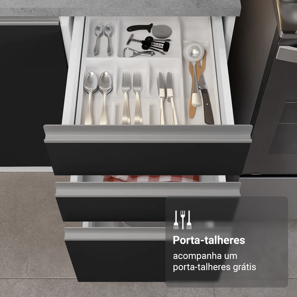 Armário de Cozinha Completa 549cm Branco/Preto Glamy Madesa 01 - Image 8