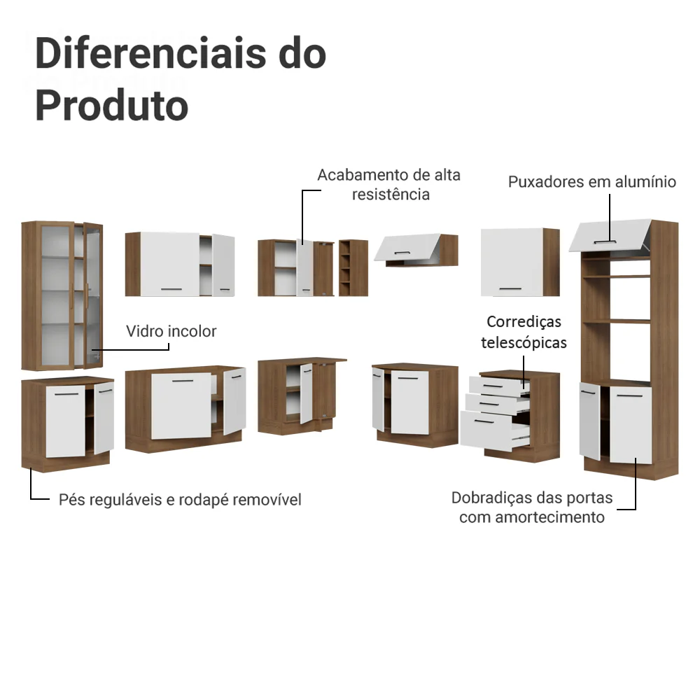 Armário de Cozinha Completa 549cm Rustic/Branco Agata Madesa 01 - Image 4