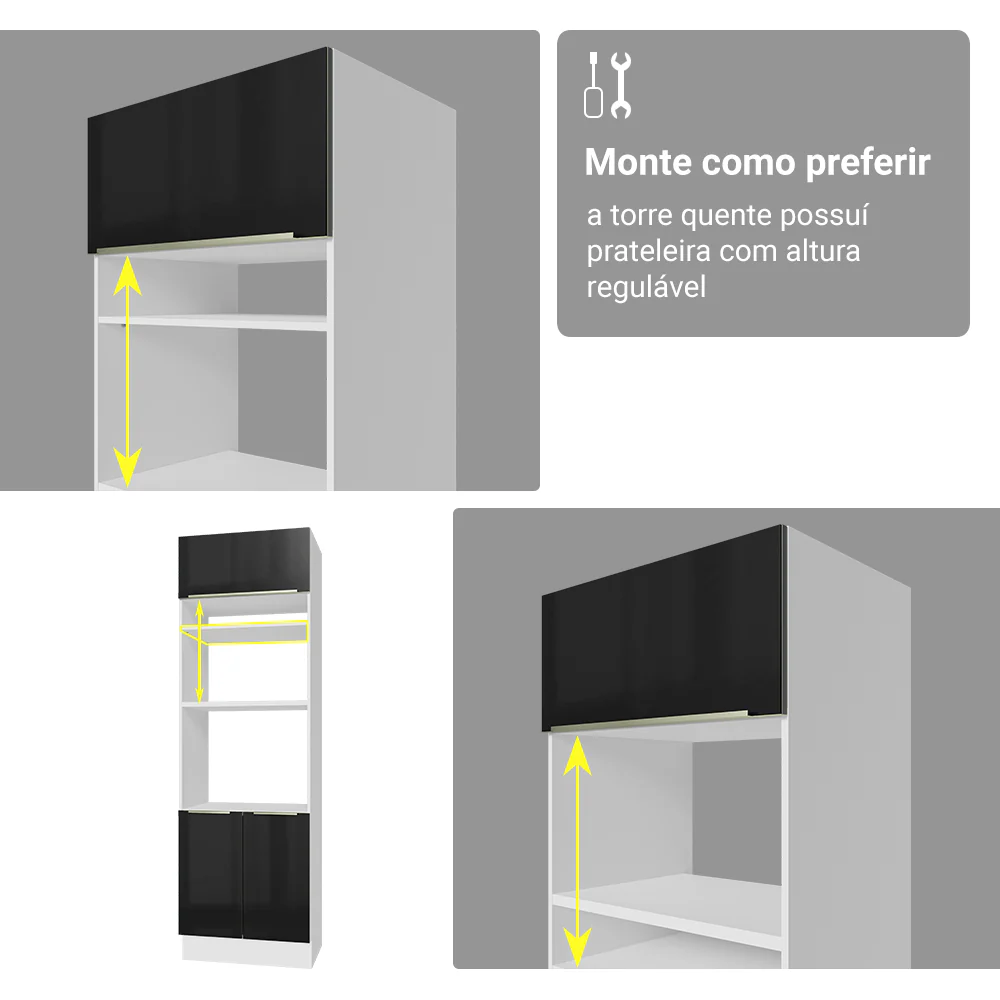 Armário de Cozinha Completa 566 x 60 cm Branco/Preto Lux Madesa 01 - Image 9