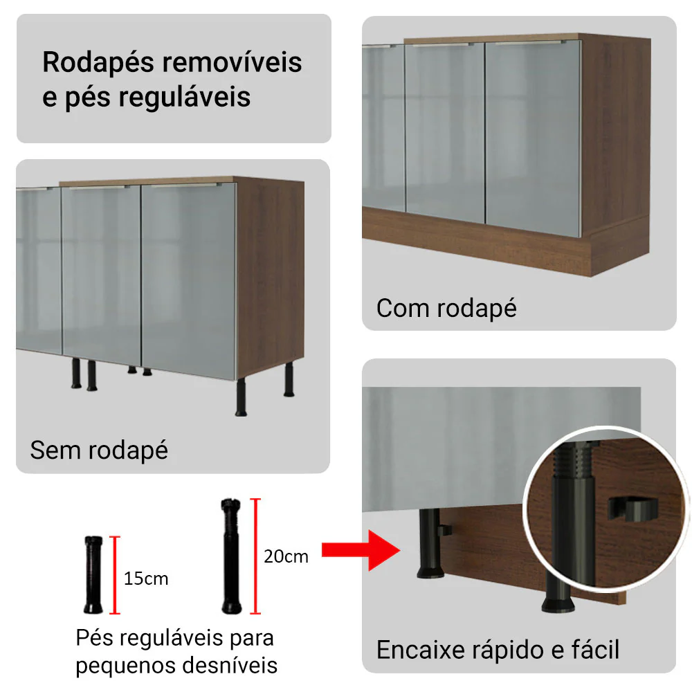 Armário de Cozinha Completa 566 x 60 cm Rustic/Cinza Lux Madesa 01 - Image 10