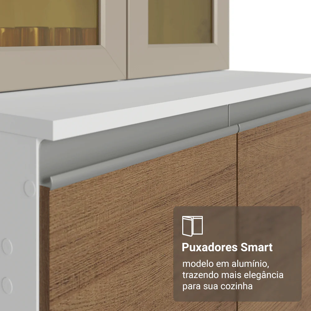 Armário de Cozinha Completa de Canto 100% MDF 447cm Branco/Rustic/Crema Smart Madesa 02 - Image 6