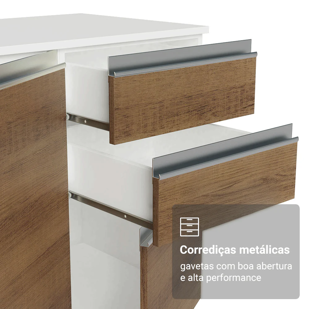 Armário de Cozinha Completa de Canto 100% MDF 447cm Branco/Rustic/Crema Smart Madesa 02 - Image 7