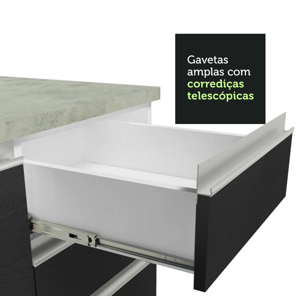 Armário de Cozinha Completa de Canto 349cm Branco/Preto Glamy Madesa 06 - Image 8