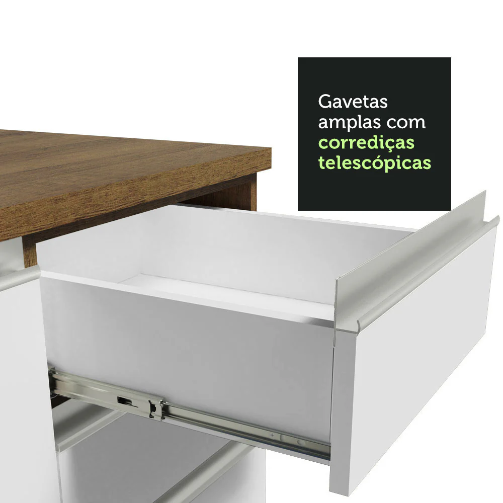 Armário de Cozinha Completa de Canto 349cm Rustic/Branco Glamy Madesa 07 - Image 8