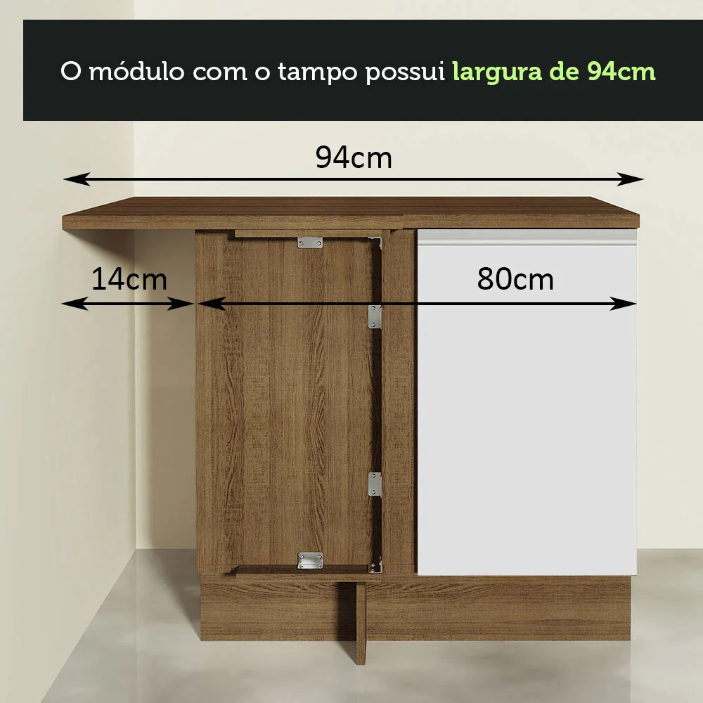 Armário de Cozinha Completa de Canto 349cm Rustic/Branco Glamy Madesa 07 - Image 9