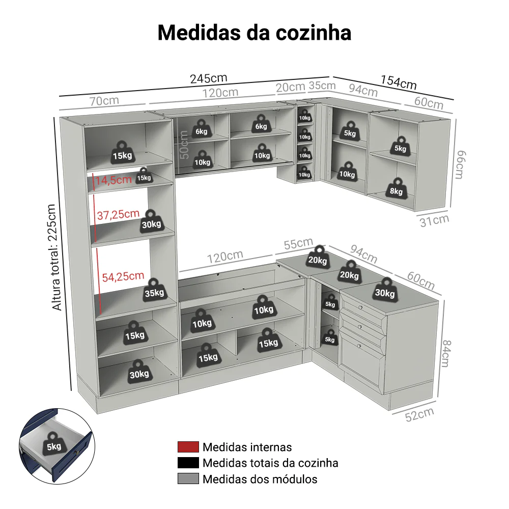 Armário de Cozinha Completa de Canto 399 cm Branco/Azul Vik Madesa 02 - Image 3