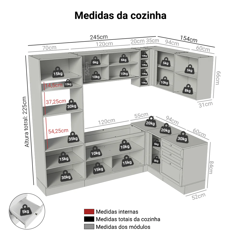 Armário de Cozinha Completa de Canto 399 cm Branco Vik Madesa 01 - Image 3