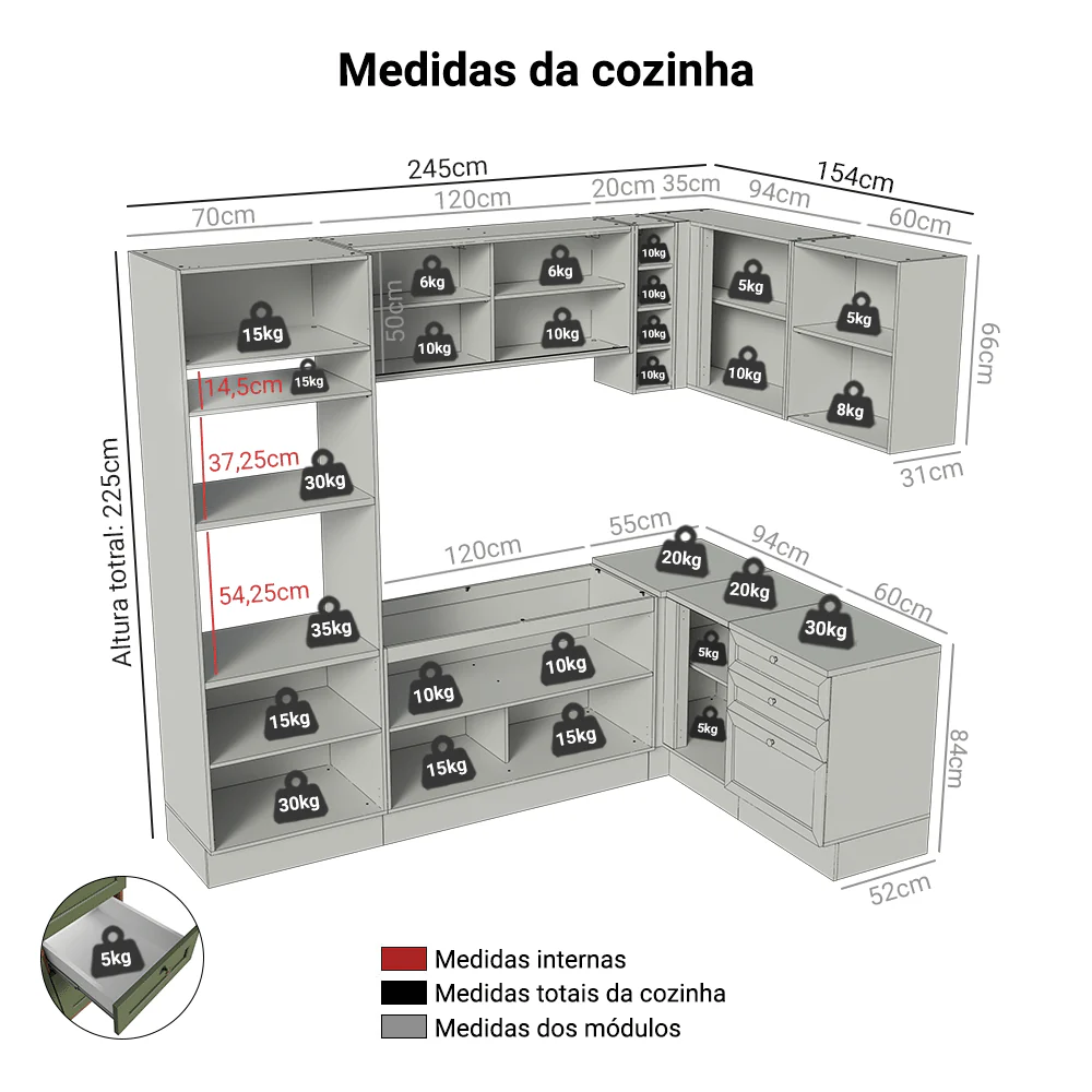Armário de Cozinha Completa de Canto 399 cm Rustic/Verde Vik Madesa 02 - Image 3