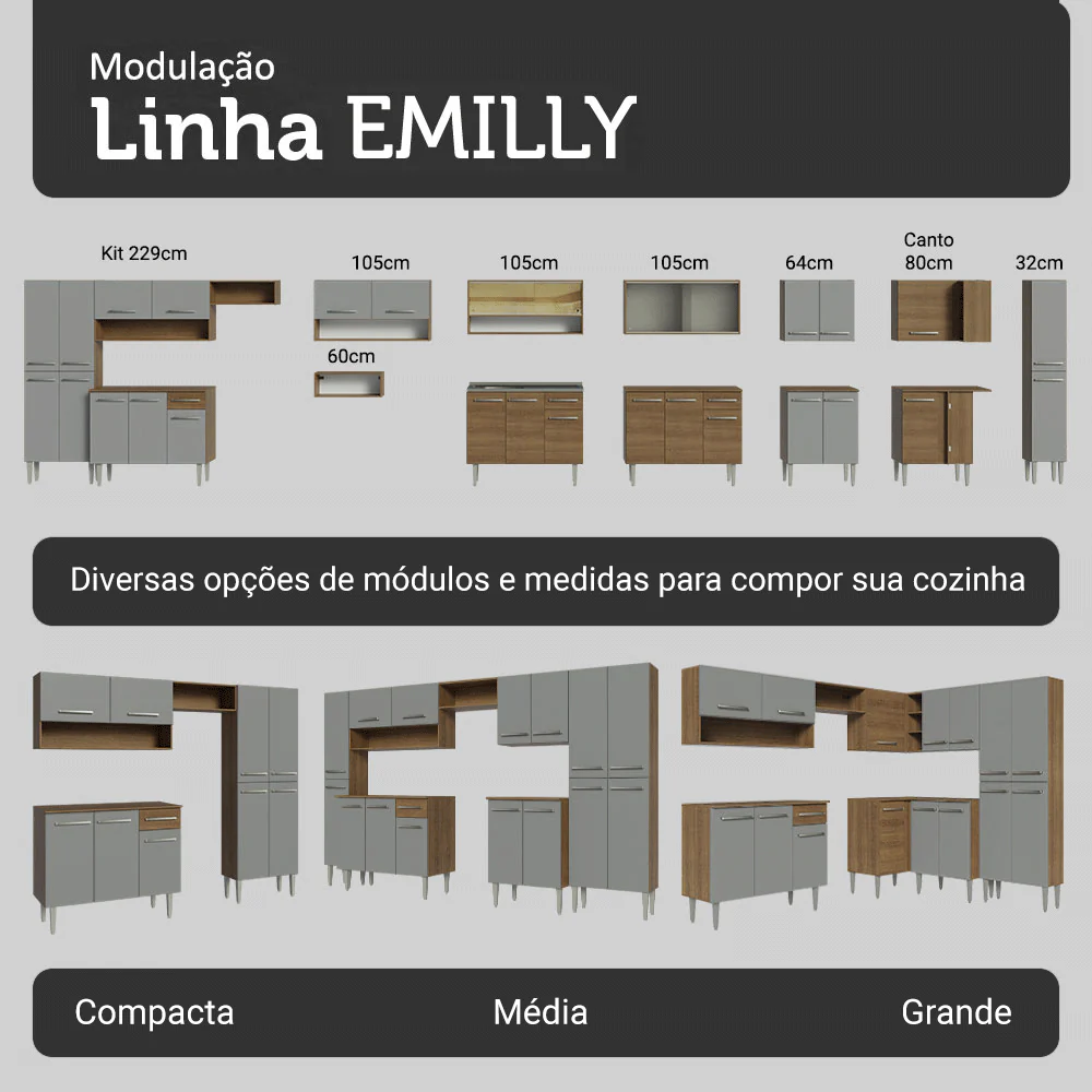 Armário de Cozinha Completa de Canto 417cm Cinza/Rustic Emilly Madesa 02 - Image 9