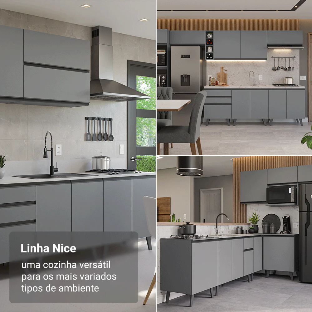 Armário de Cozinha Completa de Canto 465cm Cinza Nice Madesa 01 - Image 4