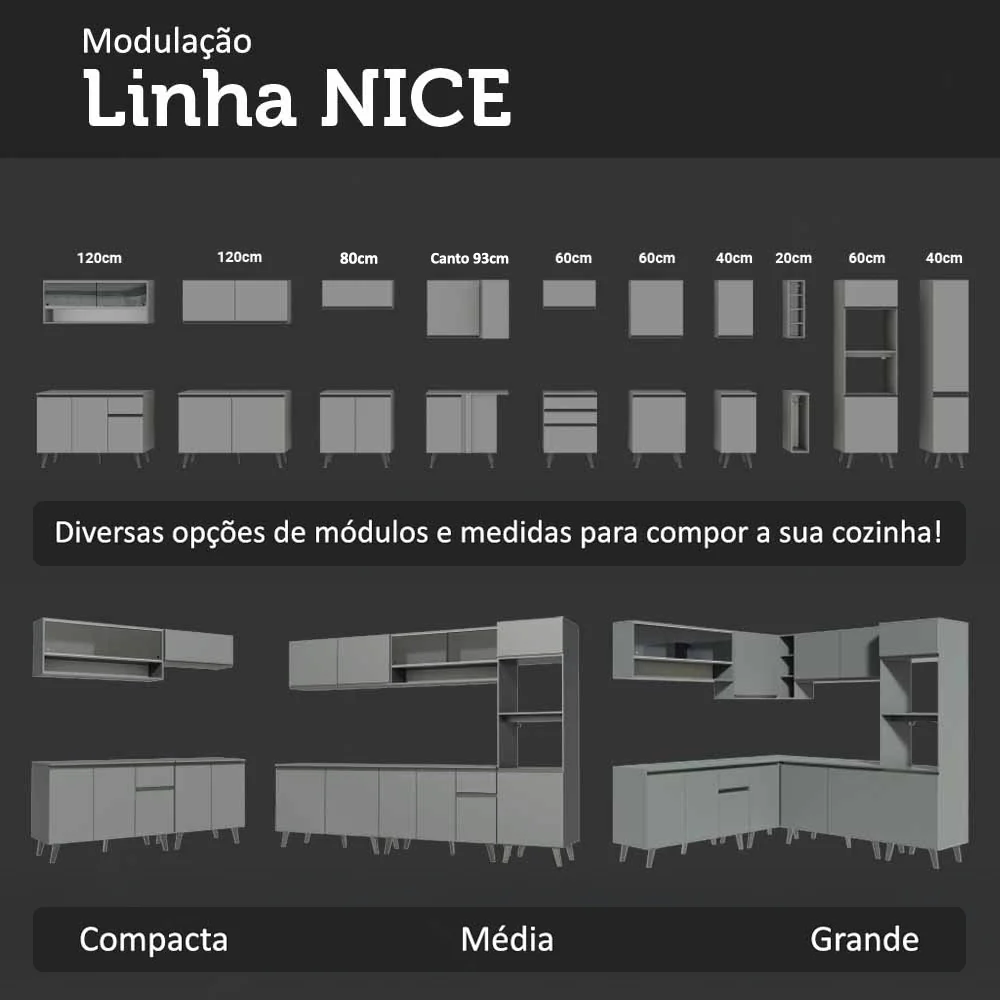 Armário de Cozinha Completa de Canto 465cm Cinza Nice Madesa 01 - Image 9