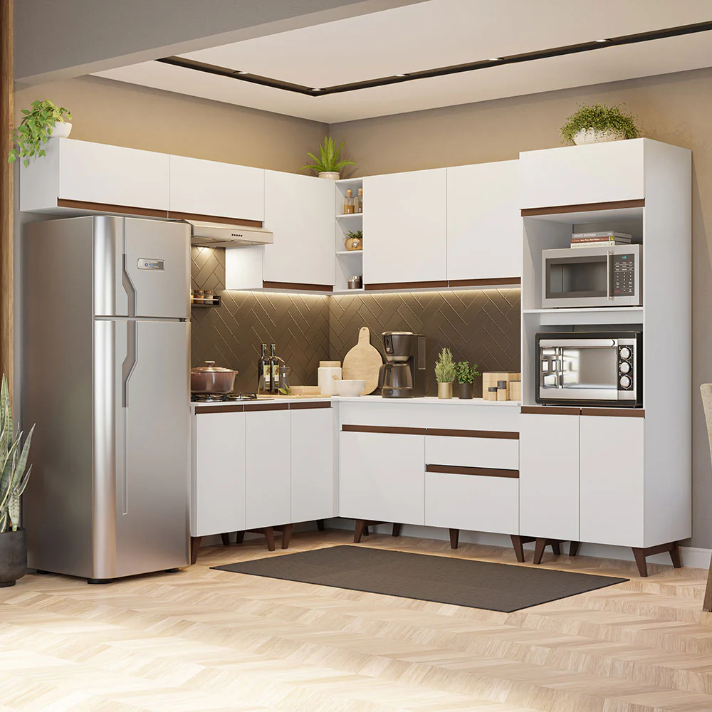 Armário de Cozinha Completa de Canto 472cm Branco Reims Madesa 01